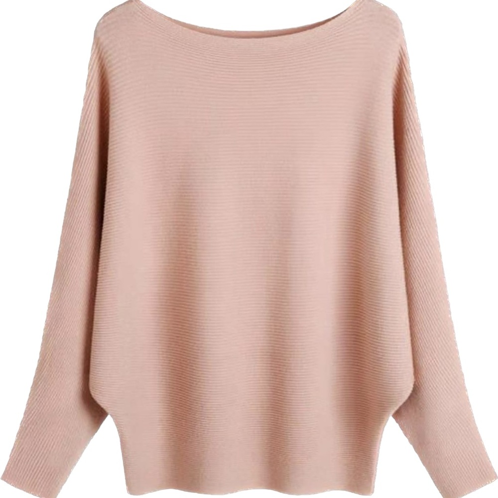 Dusty rose boat neck batwing dolman sweater. Figure flattering. Size large.